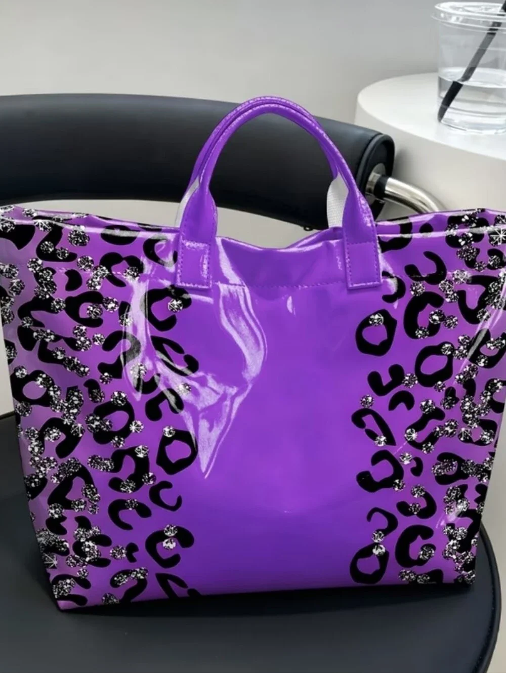 Women Purple Leopard Tote Handbag